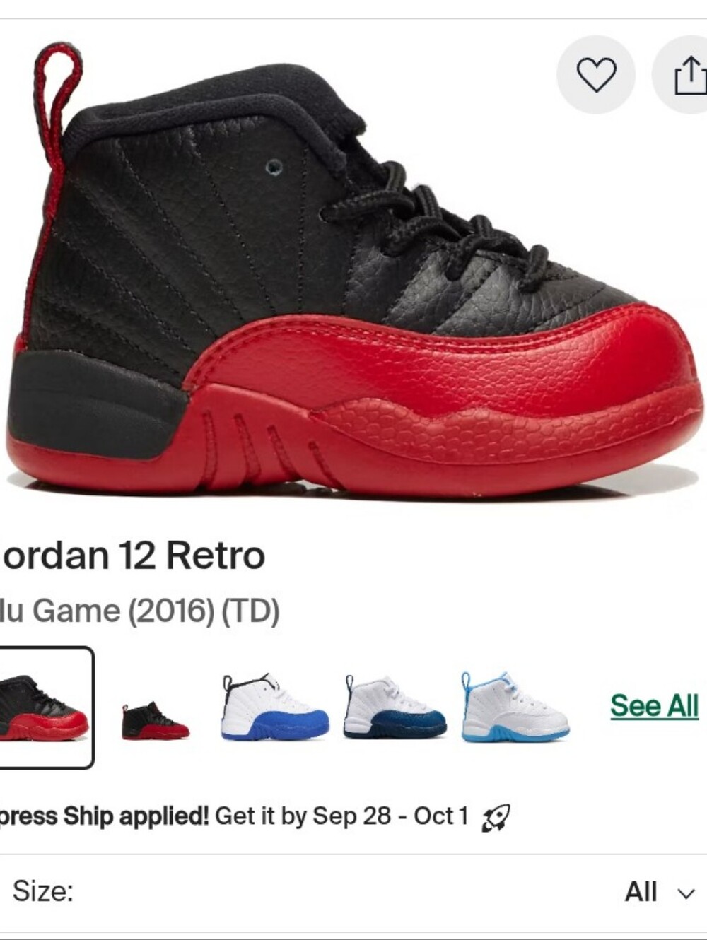 Jordan 12 Retro Kids Shoes - Black/Red (Flu Game)